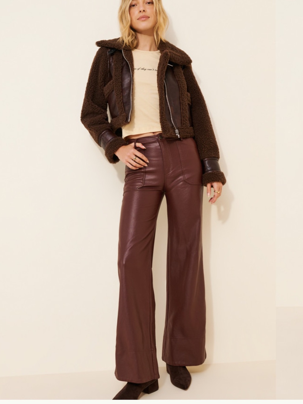Anthropologie NEW Pilcro The Rylan Faux Leather Flare Pant in Chocolate